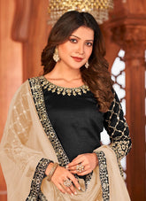 Black Art Silk Heavy Glass Work Border Punjabi Suit